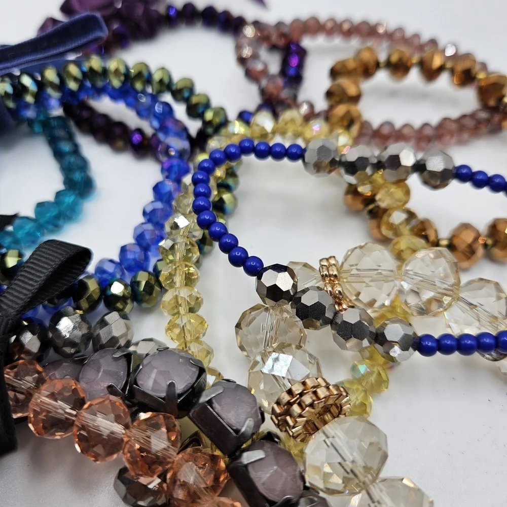 NEW VINTAGE Mixed Color Faceted Glass Beaded Stretch Bracelet Lot of 12